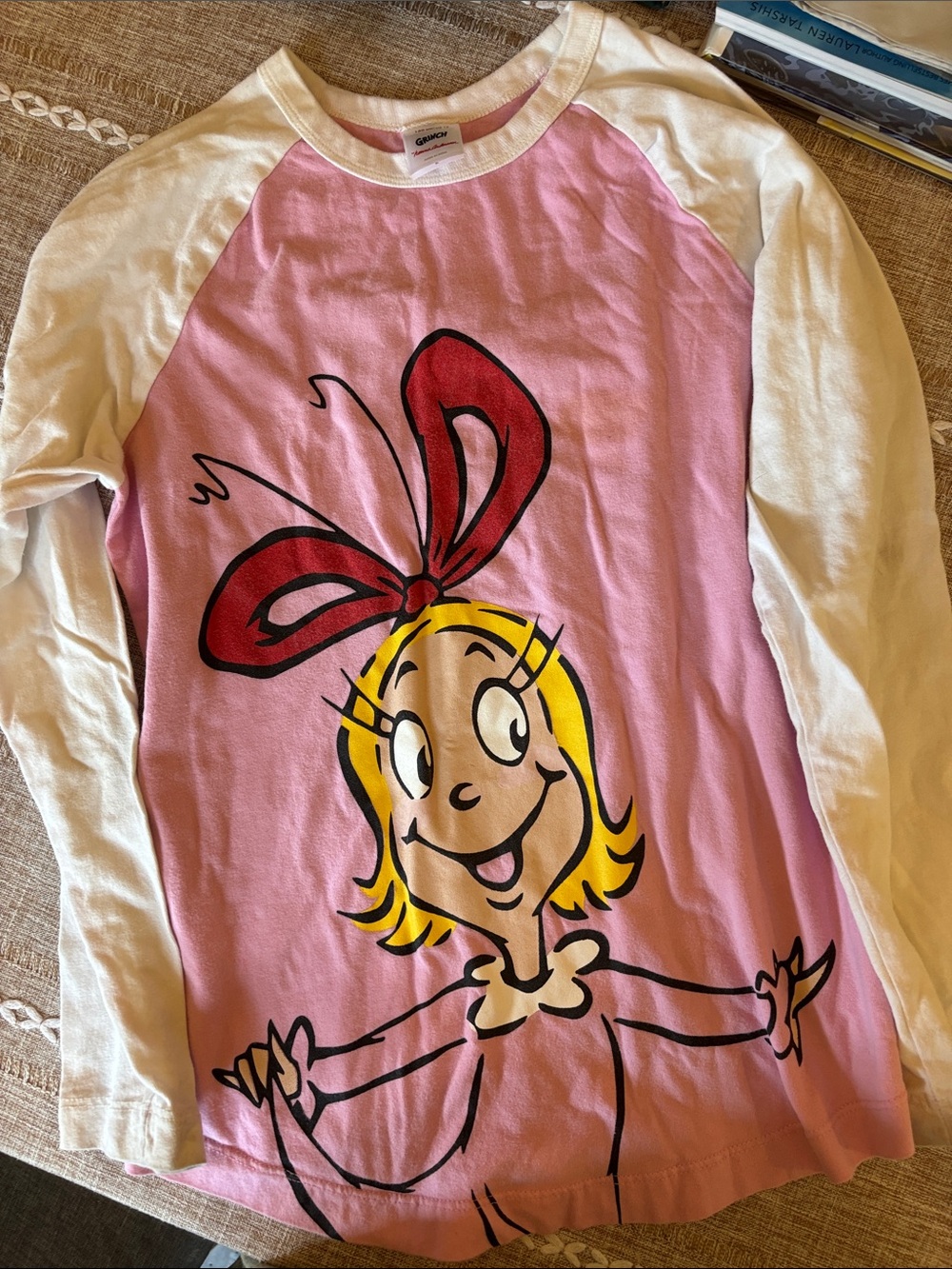 Hanna Andersson Pink Raglan Long Sleeve Top with Character Bow Graphic